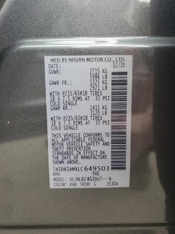 5N1DR2AMXLC649503 - 2020 NISSAN PATHFINDER S رمادي صورة 14