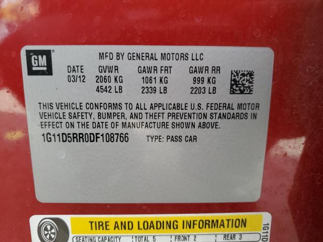 1G11D5RR0DF108766 - 2013 CHEVROLET MALIBU 1LT წითელი ფოტო 12