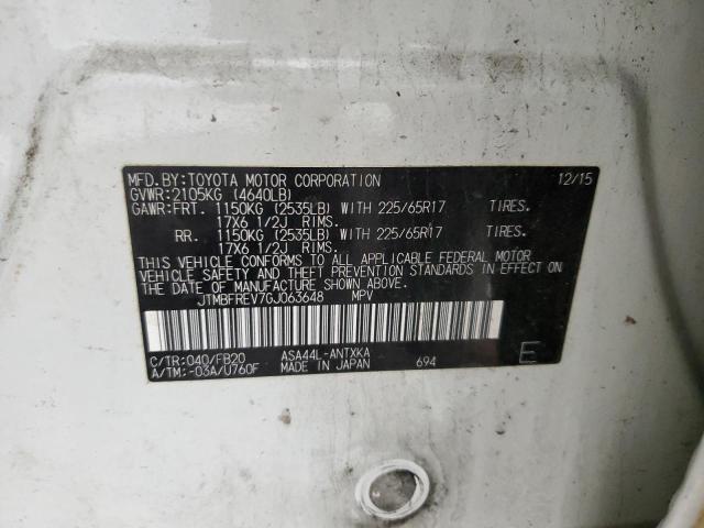 JTMBFREV7GJ063648 - 2016 TOYOTA RAV4 LE WHITE photo 13