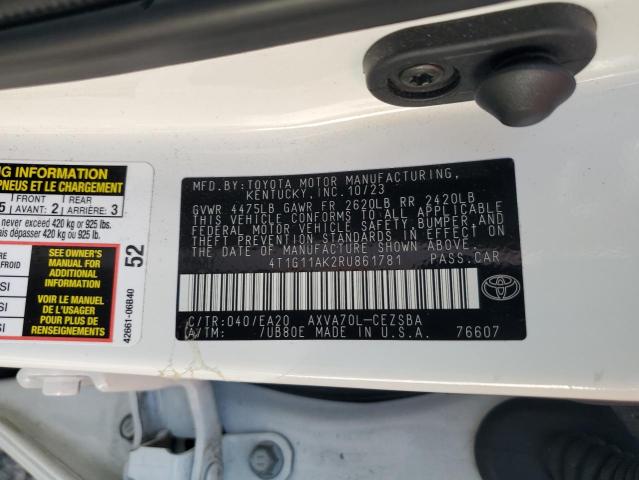 4T1G11AK2RU861781 - 2024 TOYOTA CAMRY SE NIGHT SHADE WHITE photo 12