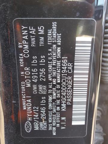 KMHGC4DD9CU194661 - 2012 HYUNDAI GENESIS 3.8L Қара фото 12