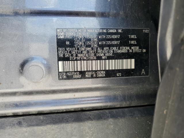 2T3P1RFV7NC319936 - 2022 TOYOTA RAV4 XLE GRAY photo 13