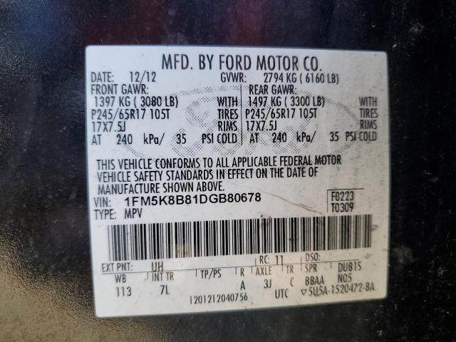 1FM5K8B81DGB80678 - 2013 FORD EXPLORER CHARCOAL photo 13