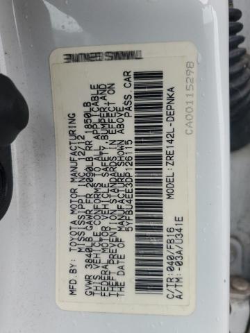 5YFBU4EE3DP126115 - 2013 TOYOTA COROLLA BASE Beyaz fotoğraf 12