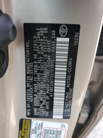 4T1BE32K75U103812 - 2005 TOYOTA CAMRY LE GOLD photo 12