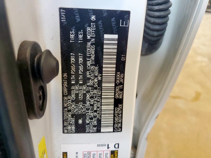 JTEZU5JRXJ5174017 - 2018 TOYOTA 4RUNNER SR5 Ақ фото 12