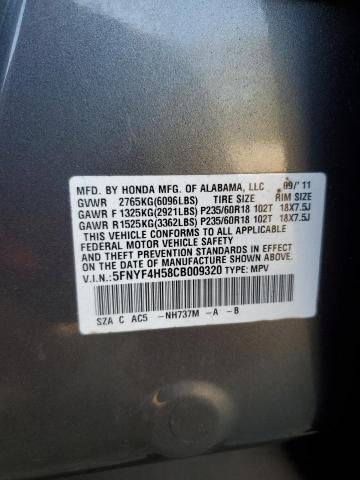 5FNYF4H58CB009320 - 2012 HONDA PILOT EXL ნაცრისფერი ფოტო 13