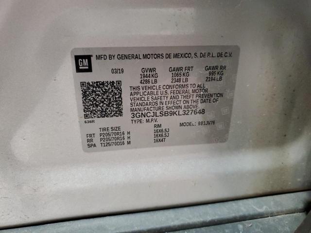 3GNCJLSB9KL327648 - 2019 CHEVROLET TRAX 1LT Argent photo 14