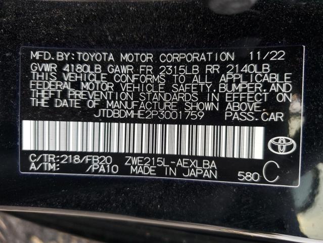 JTDBDMHE2P3001759 - 2023 TOYOTA COROLLA LE 黑色 照片 12