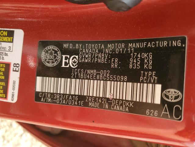 2T1BU4EE8BC555098 - 2011 TOYOTA COROLLA BASE Qırmızı foto 13