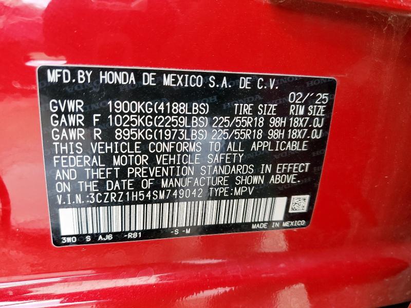 3CZRZ1H54SM749042 - 2025 HONDA HR-V SPORT RED photo 13