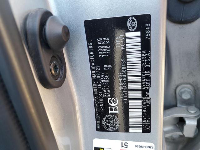 4T1G11AK7NU668455 - 2022 TOYOTA CAMRY SE Silber Foto 12