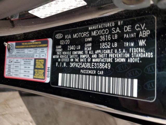 3KPA25AD8LE318649 - 2020 KIA RIO LX BLACK photo 12