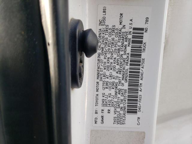 5TEJU62N87Z455788 - 2007 TOYOTA TACOMA DOUBLE CAB PRERUNNER WHITE photo 12