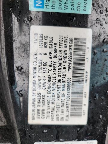 JHMZF1D64BS009638 - 2011 HONDA CR-Z EX BLACK photo 12