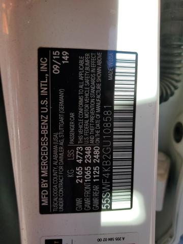 55SWF4KB2GU108581 - 2016 MERCEDES-BENZ C 300 4MATIC WHITE photo 12