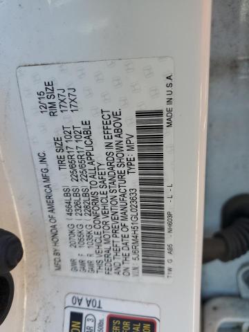 5J6RM4H51GL023633 - 2016 HONDA CR-V EX WHITE photo 13