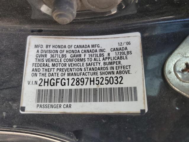 2HGFG12897H525032 - 2007 HONDA CIVIC EX BLACK photo 12