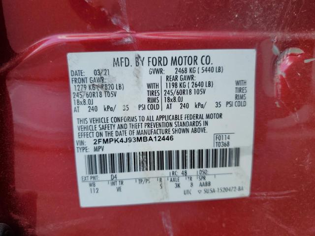 2FMPK4J93MBA12446 - 2021 FORD EDGE SEL 红色 照片 14