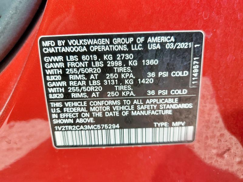 1V2TR2CA3MC575294 - 2021 VOLKSWAGEN ATLAS SEL PREMIUM Rouge photo 13