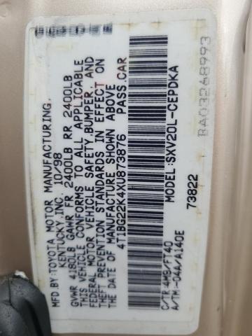 4T1BG22K4XU873876 - 1999 TOYOTA CAMRY CE TAN photo 12