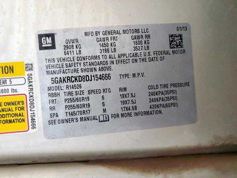 5GAKRCKD8DJ154666 - 2013 BUICK ENCLAVE Күміс фото 13