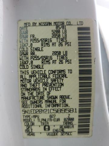 5N1ED28Y21C589581 - 2001 NISSAN XTERRA XE WHITE photo 13