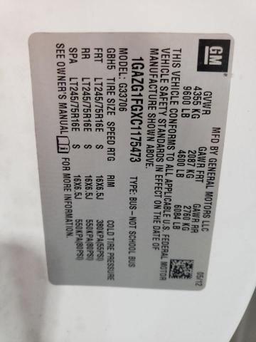 1GAZG1FGXC1175473 - 2012 CHEVROLET EXPRESS G3 LT Weiß Foto 13