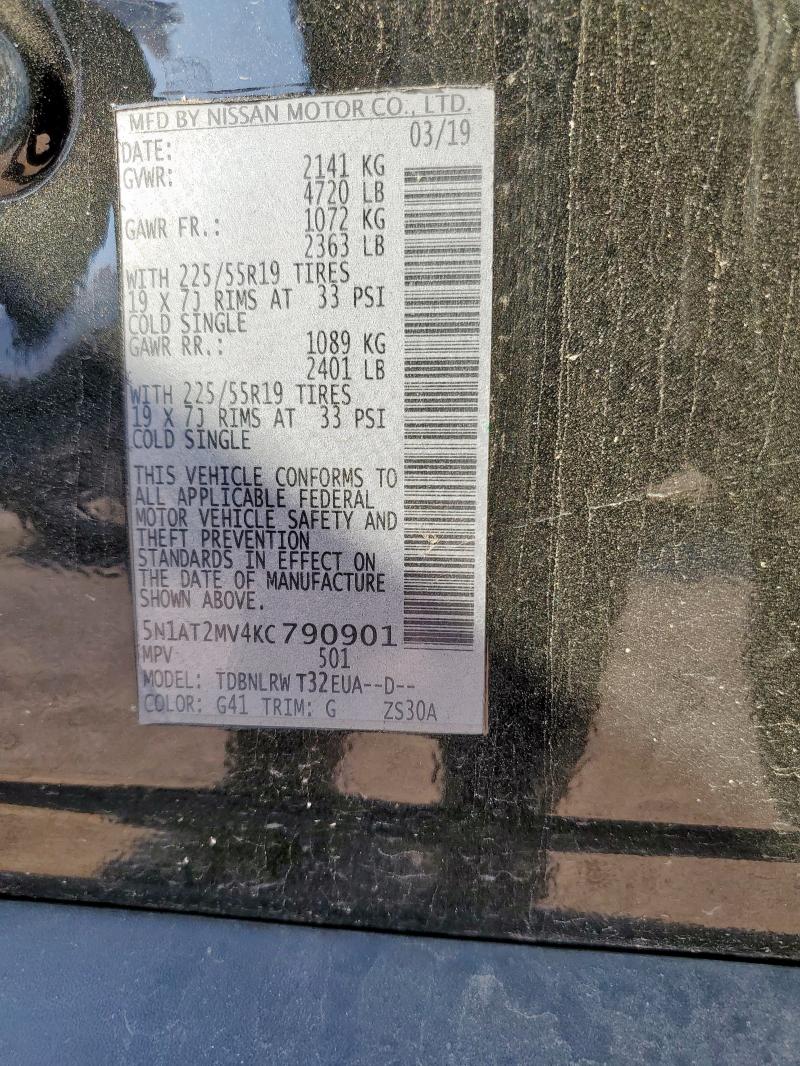 5N1AT2MV4KC790901 - 2019 NISSAN ROGUE S BLACK photo 13