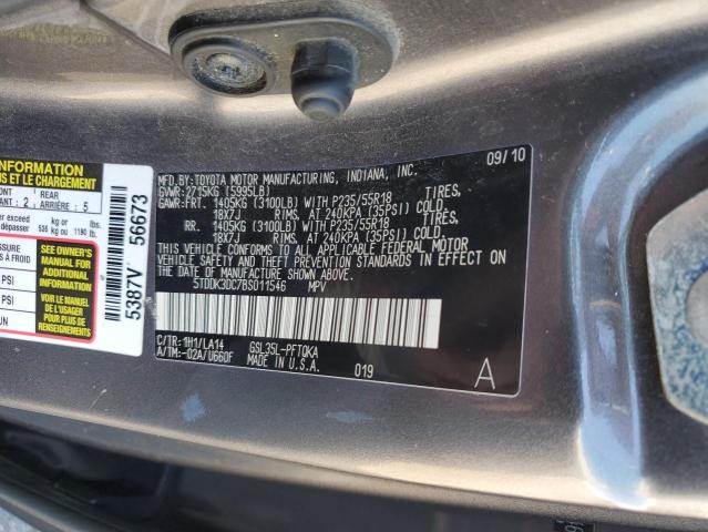 5TDDK3DC7BS011546 - 2011 TOYOTA SIENNA XLE Boz foto 13