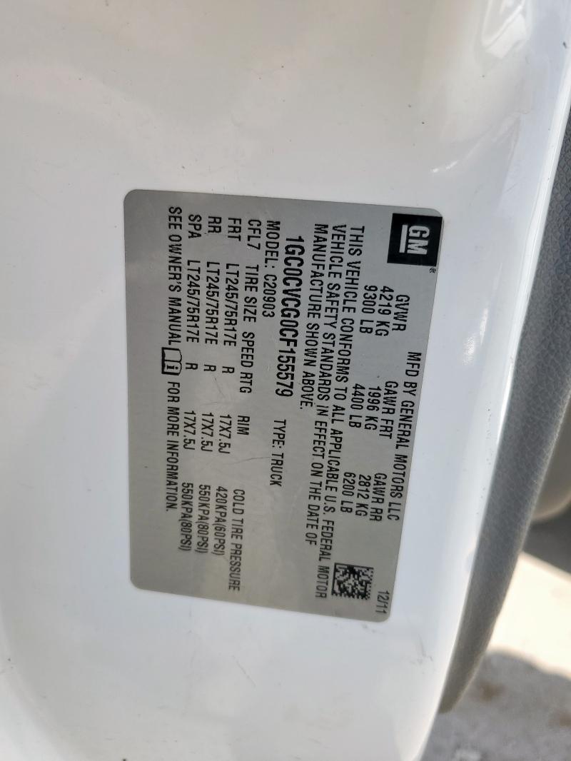 1GC0CVCG0CF155579 - 2012 CHEVROLET SILVERADO C2500 HEAVY DUTY WHITE photo 12