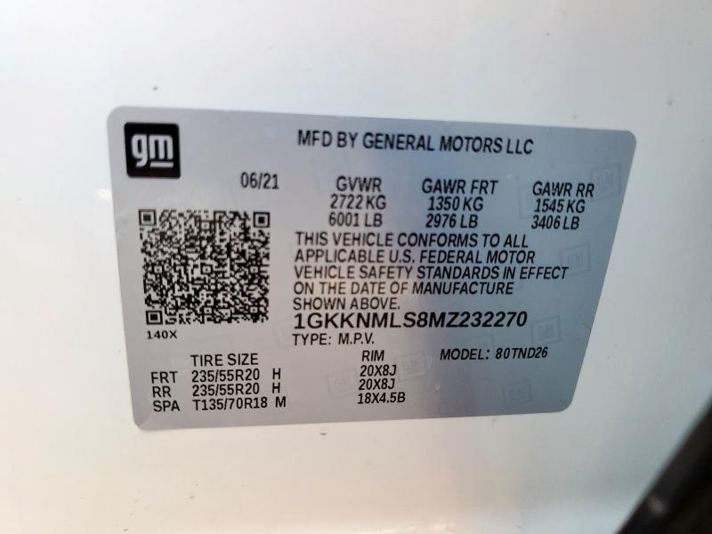 1GKKNMLS8MZ232270 - 2021 GMC ACADIA SLT Weiß Foto 13