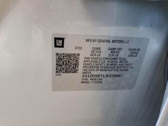 1G1ZD5ST1JF273987 - 2018 CHEVROLET MALIBU LT Srebrny zdjęcie 12