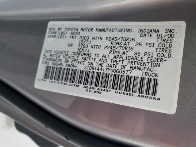5TBBT4417YS060577 - 2000 TOYOTA TUNDRA ACCESS CAB ვერცხლისფერი ფოტო 13