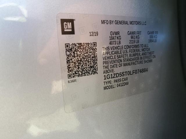 1G1ZD5ST0LF074884 - 2020 CHEVROLET MALIBU LT 银色 照片 12