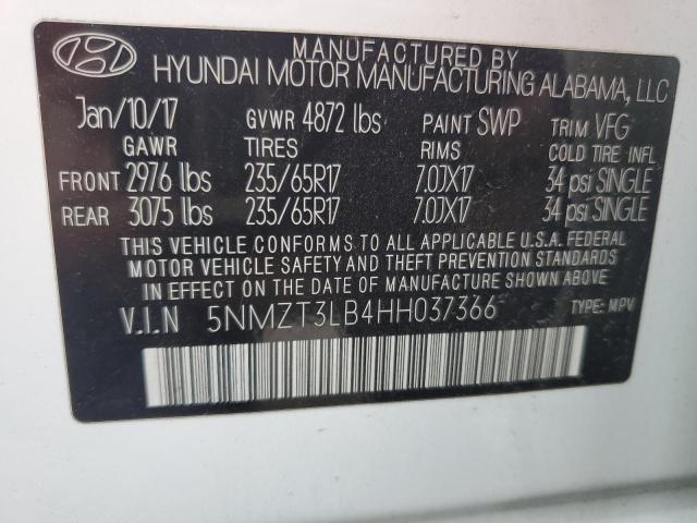 5NMZT3LB4HH037366 - 2017 HYUNDAI SANTA FE S WHITE photo 13