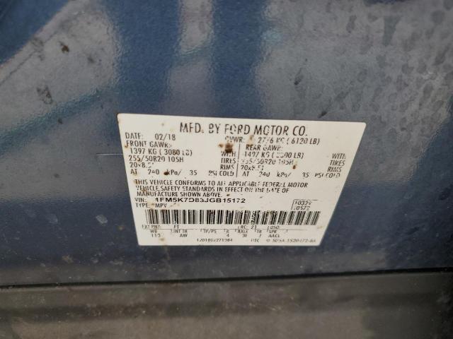 1FM5K7D83JGB15172 - 2018 FORD EXPLORER XLT BLUE photo 13