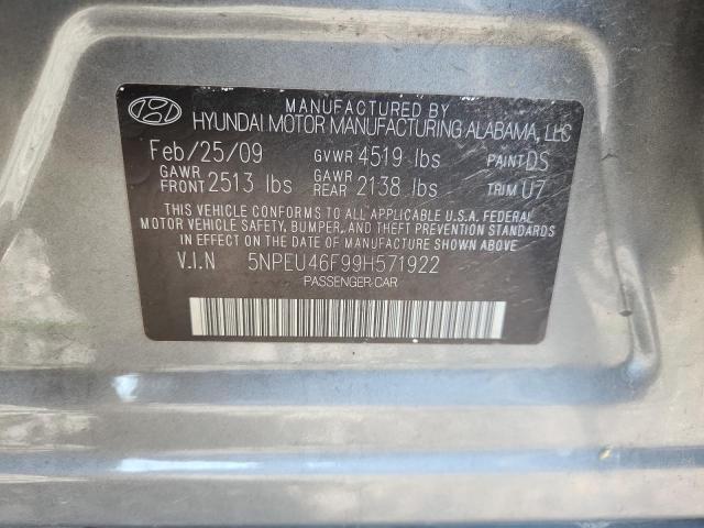 5NPEU46F99H571922 - 2009 HYUNDAI SONATA SE GRAY photo 13