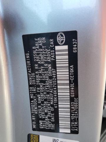 4T1BK46K47U524897 - 2007 TOYOTA CAMRY LE 灰色 照片 12