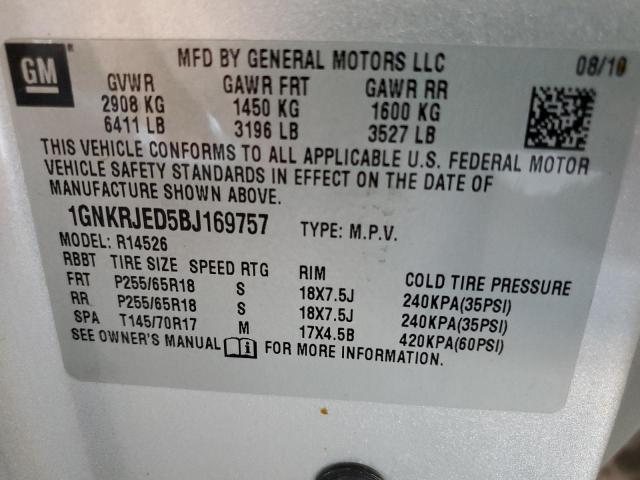 1GNKRJED5BJ169757 - 2011 CHEVROLET TRAVERSE LT SILVER photo 13