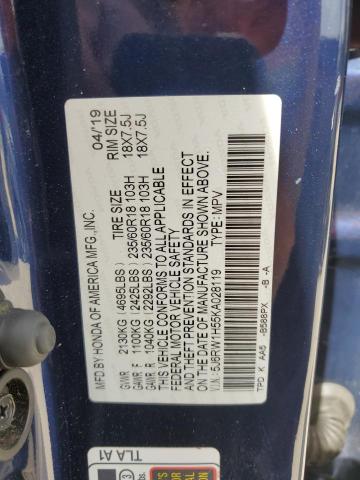 5J6RW1H55KA028119 - 2019 HONDA CR-V EX Көк фото 13