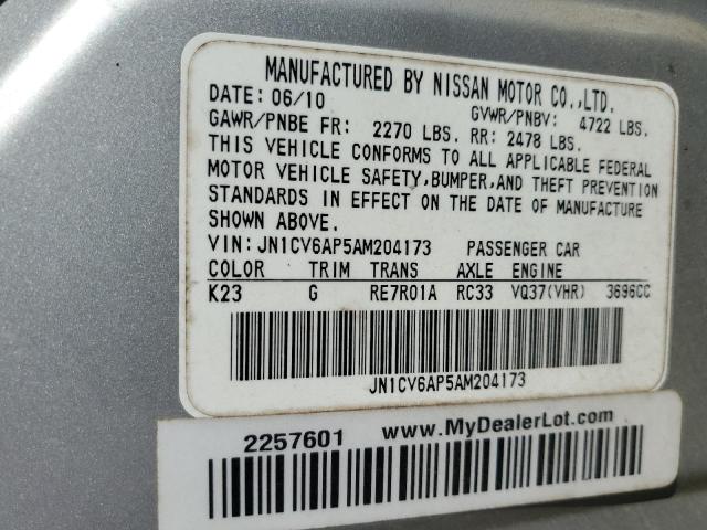 JN1CV6AP5AM204173 - 2010 INFINITI G37 BASE Gümüş foto 12