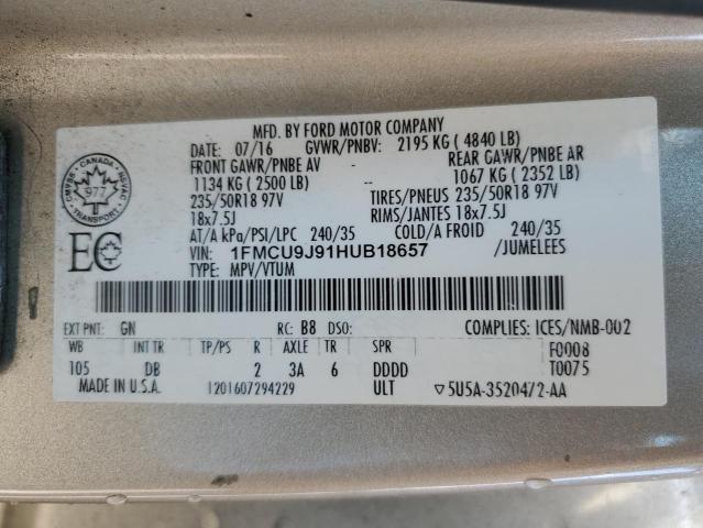 1FMCU9J91HUB18657 - 2017 FORD ESCAPE TITANIUM ოქროსფერი ფოტო 13