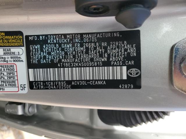 4T1BE32K45U095815 - 2005 TOYOTA CAMRY LE 银色 照片 12