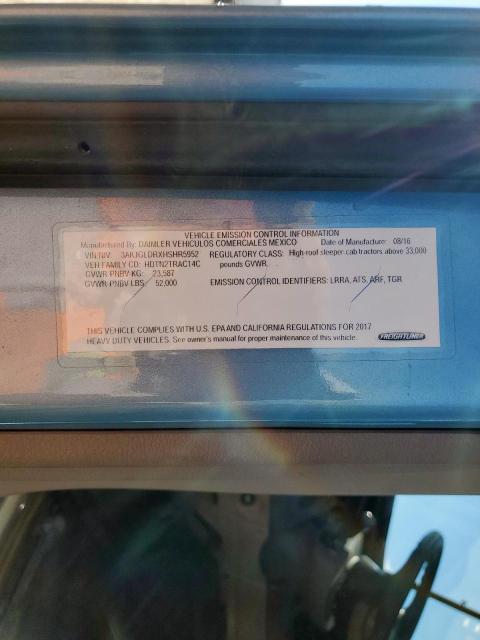 3AKJGLDRXHSHR5952 - 2017 FREIGHTLINER CASCADIA 1 BLUE photo 10