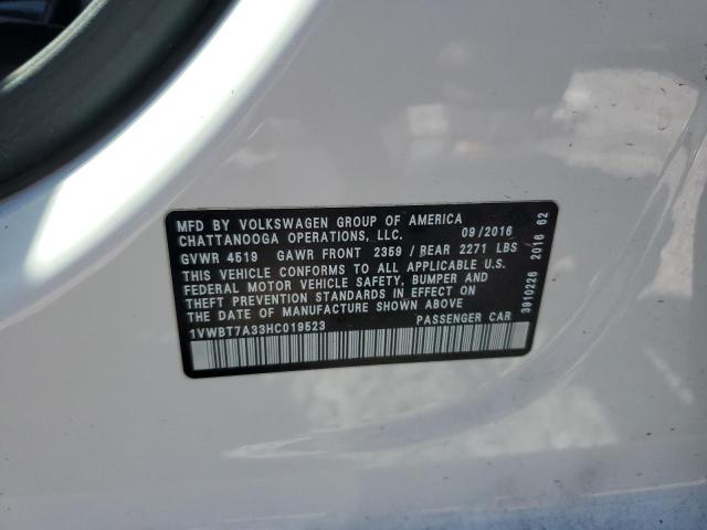 1VWBT7A33HC019523 - 2017 VOLKSWAGEN PASSAT SE თეთრი ფოტო 12