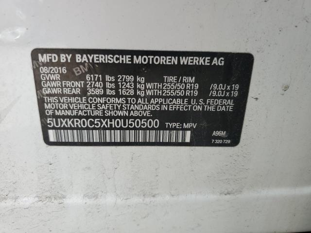 5UXKR0C5XH0U50500 - 2017 BMW X5 XDRIVE35I WHITE photo 13
