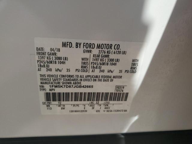 1FM5K7D87JGB42665 - 2018 FORD EXPLORER XLT თეთრი ფოტო 13