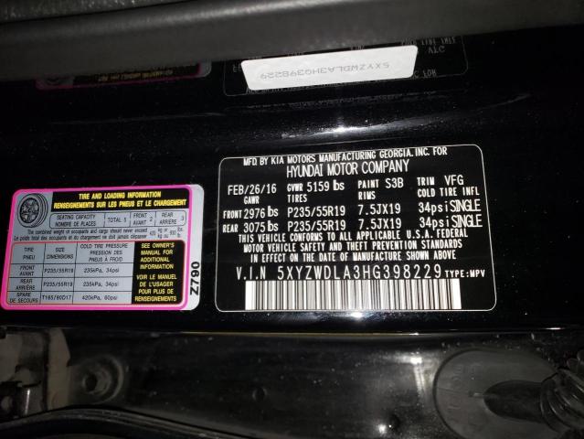 5XYZWDLA3HG398229 - 2017 HYUNDAI SANTA FE S BLACK photo 13