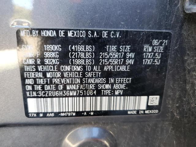 3CZRU6H36MM751064 - 2021 HONDA HR-V LX 灰色 照片 12